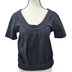 Boho Peasant Top Crochet Trim Black Cottagecore Bohemian Festival Blouse